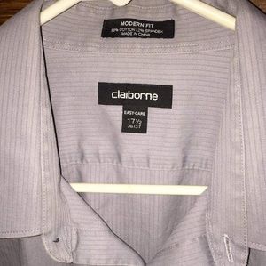 Claiborne Mens Gray/ light purple mix button down